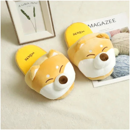 Cute Cartoon Plush Dormitory Home Slippers Women Dog Shiba Inu Husky Indoor Household Slipper Warm Cotton Slippers Couple Shoes